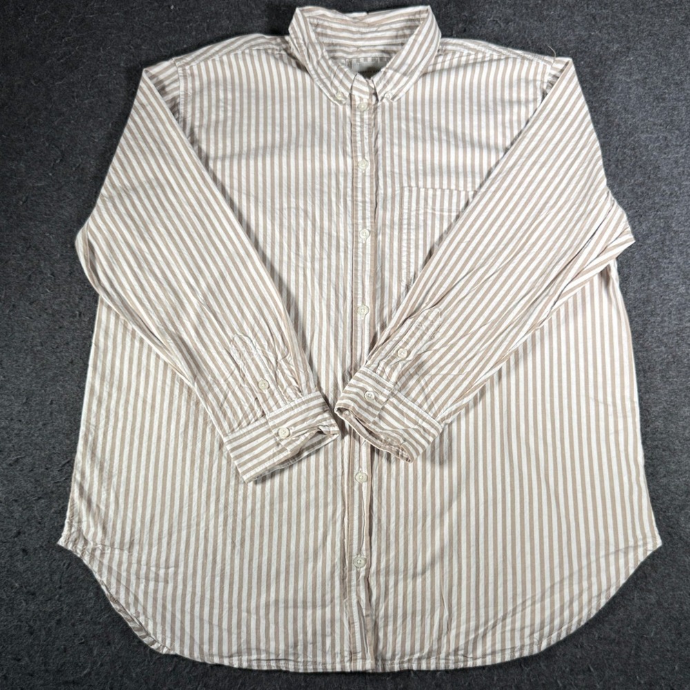 American Eagle Outfitters Mens Medium Tan White Striped Cotton Button Down Shirt
